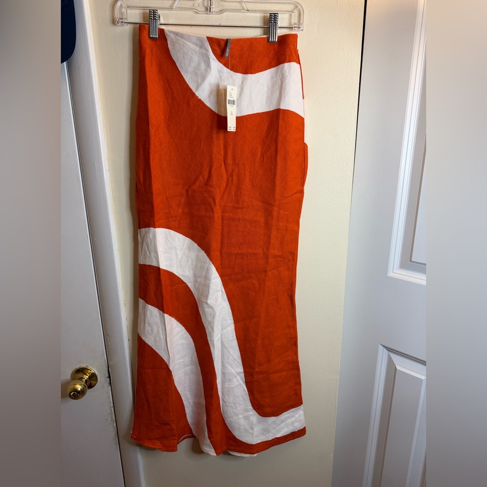 Anthropologie Orange & White Abstract Maxi Skirt